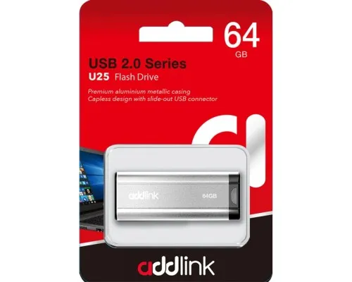 USB флеш накопитель AddLink 64GB U25 Silver USB 2.0 (ad64GBU25S2)