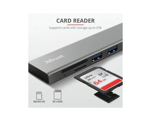 Концентратор Trust HALYX FAST 3USB+CARD READER USB-C ALUMINIUM (24191_TRUST)