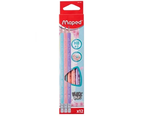 Карандаш графитный Maped BLACK PEPS, HB, с ластиком, PASTEL (MP.851730)