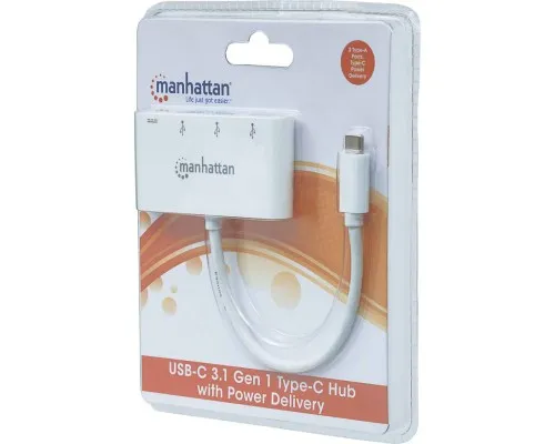 Концентратор Intracom Manhattan Type-C 4-port USB 3.0 + 3.1 PD white (163552)