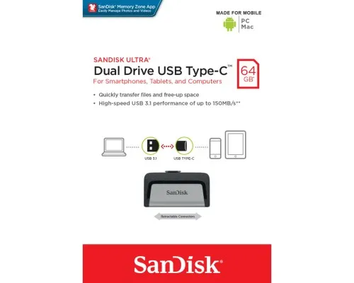USB флеш накопитель SanDisk 64GB Ultra Dual USB 3.0/Type-C (SDDDC2-064G-G46)