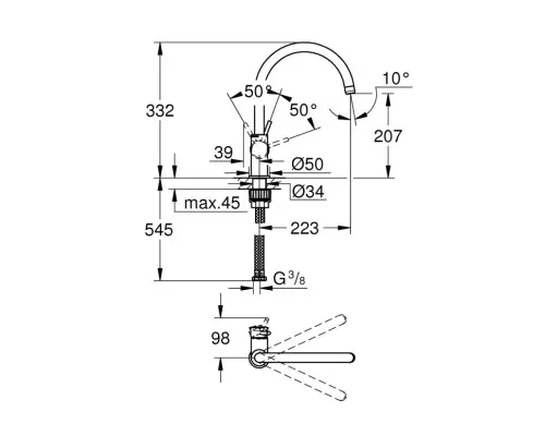 Смеситель Grohe BauClassic OHM sink C-spout EU (31535001)