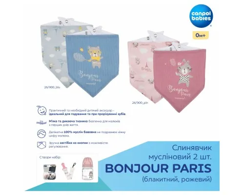 Слинявчик Canpol babies Bonjour Paris 2 шт Блакитний (26/900_blu)