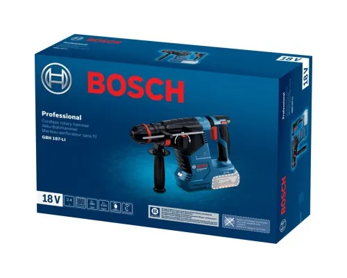 Перфоратор Bosch GBH 187-LI, патрон SDS-plus 24мм, 18В, 2.4Дж, 980об/мин (без АКБ и ЗУ) (0.611.923.120)