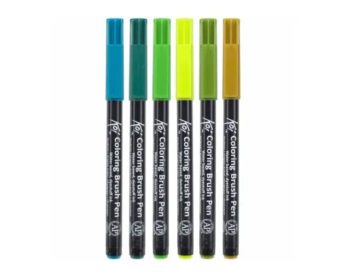 Художественный маркер KOI набор Coloring Brush Pen, BOTANICAL 6 цветов (8712079448707)