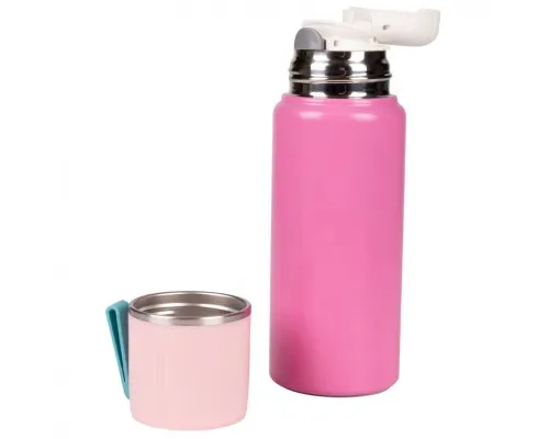 Поильник-непроливайка Yes Термос Fusion с чашкой, 420 мл, розовый (708208)