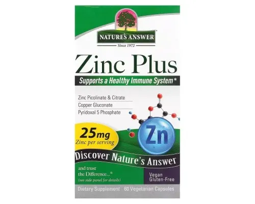 Минералы Nature's Answer Цинк плюс, 25 мг, Zinc Plus, 60 вегетарианских капсул (NTA-16570)