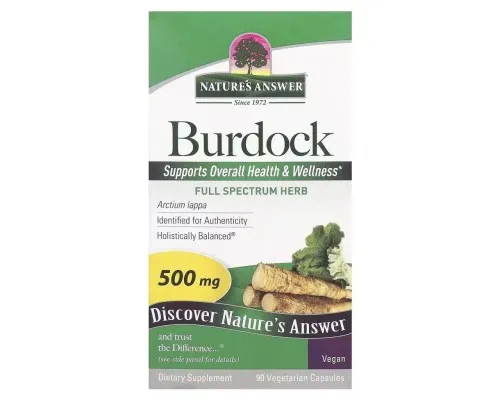 Травы Nature's Answer Лопух, 500 мг, Burdock, 90 вегетарианских капсул (NTA-16134)