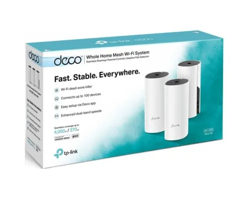 Точка доступу Wi-Fi TP-Link DECO E4 3 pcs AC1200, 2xFE LAN/WAN, MESH, MU-MIMO, Beamformi (DECO-E4-3-PACK)