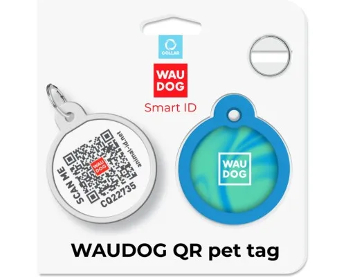 Адресник для животных WAUDOG Smart ID с QR паспортом Градиент голубой, круг 30 мм (230-4036)