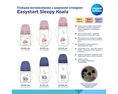 Пляшечка для годування Canpol babies Easystart Sleepy Koala 240 мл рожева (35/237_pin)