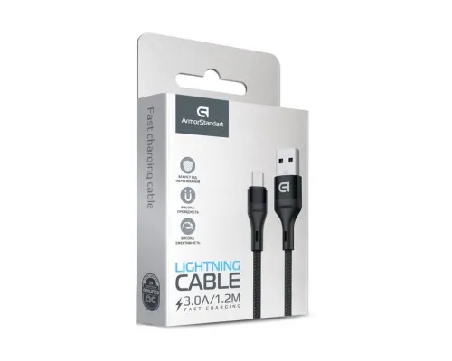 Дата кабель USB 2.0 AM to Lightning 1.0m AR87 3A black Armorstandart (ARM64037)