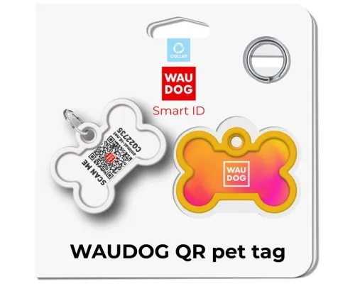 Адресник для животных WAUDOG Smart ID с QR паспортом Градиент оранжевый, кость 40х28 мм (231-4035)