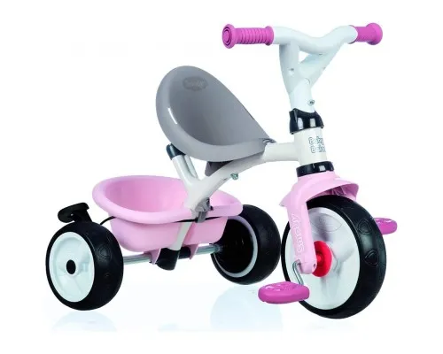 Детский велосипед Smoby с козырьком, багажником и сумкой Розово-серый (741401)