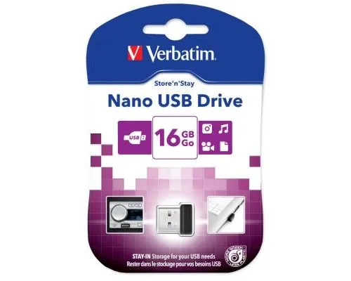 USB флеш накопичувач Verbatim 16GB Store n Stay Nano Black USB 2.0 (97464)