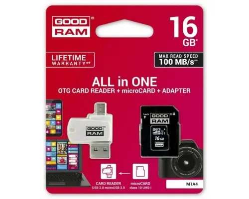 Карта памяті Goodram 16Gb microSDHC class 10 UHS-I (M1A4-0160R12)