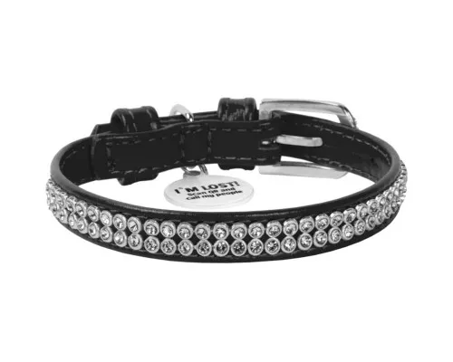 Нашийник для тварин WAUDOG Glamour з QR-паспортом "Стрази" XS Ш 9 мм чорний (33061)