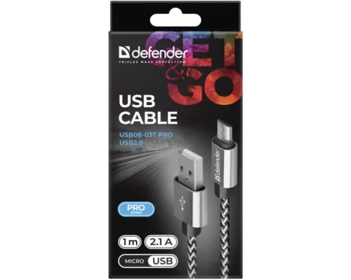 Дата кабель USB 2.0 AM to Micro 5P 1.0m USB08-03T PRO white Defender (87803)