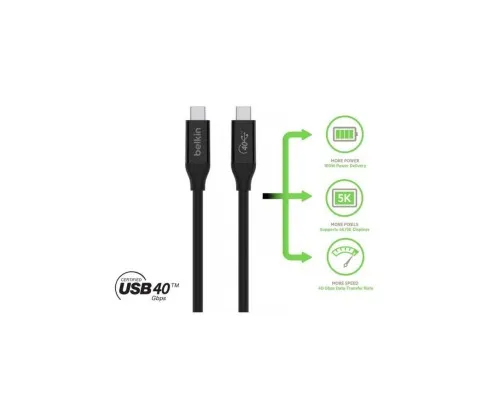 Дата кабель USB-C to USB-C 0.8m USB4 40Gbps 100W Black Belkin (INZ001BT0.8MBK)