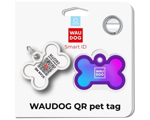 Адресник для животных WAUDOG Smart ID с QR паспортом Градиент фиолетовый, кость 40х28 мм (231-4034)