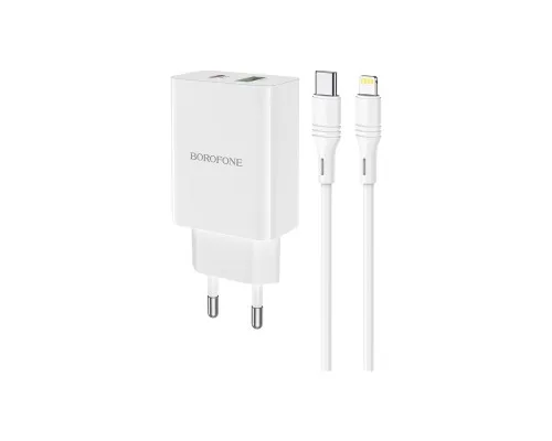 Зарядное устройство BOROFONE BA56A Lavida PD20W+QC3.0 charger (Type-C to Lightning) White (BA56ACLW)