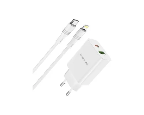 Зарядное устройство BOROFONE BA56A Lavida PD20W+QC3.0 charger (Type-C to Lightning) White (BA56ACLW)