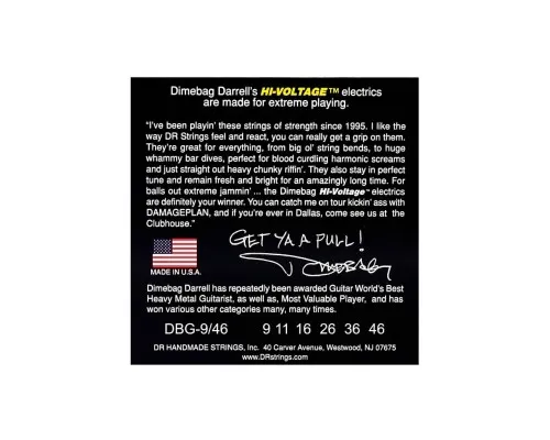 Струни для гітари DR Strings Dimebag Darrell HI-VOLTAGE Electric - Light Heavy (09-46) (DBG-9/46)