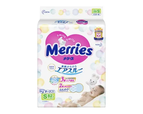 Підгузки Merries для дітей S 4-8 кг 82 шт (553089)