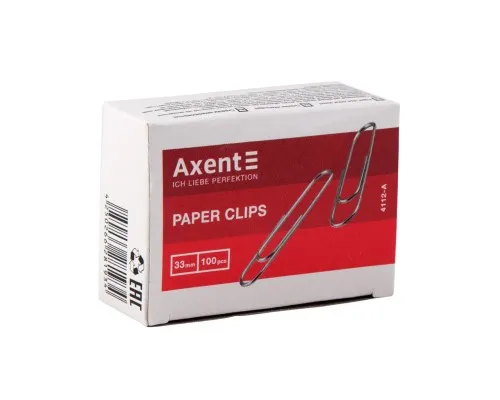 Скрепки канцелярские Axent никелированные 33мм 100шт (картонная упаковка) (4112-A)