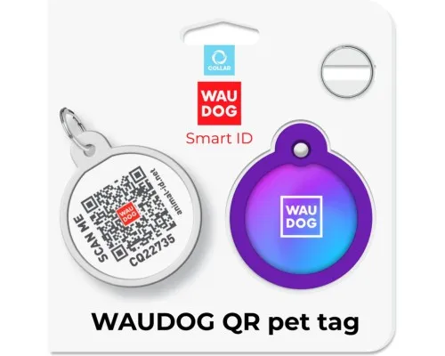 Адресник для животных WAUDOG Smart ID с QR паспортом Градиент фиолетовый, круг 25 мм (225-4034)