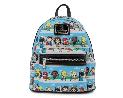 Рюкзак шкільний Loungefly DC - Superheroes Chibi Lineup AOP Mini Backpack (DCCBK0062)