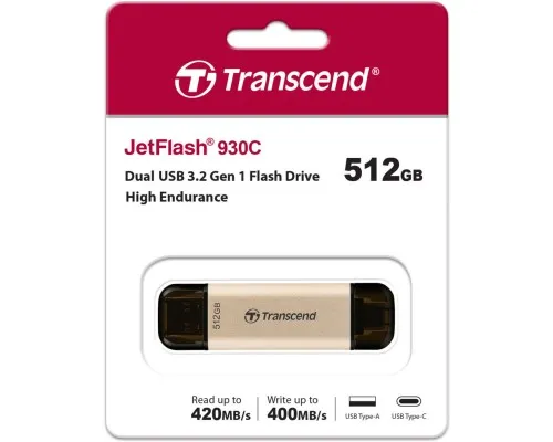 USB флеш накопичувач Transcend 512GB JetFlash 930C Gold-Black USB 3.2/Type-C (TS512GJF930C)