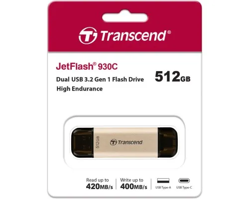 USB флеш накопитель Transcend 512GB JetFlash 930C Gold-Black USB 3.2/Type-C (TS512GJF930C)