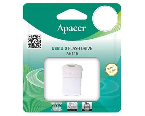 USB флеш накопичувач Apacer 32GB AH116 White USB 2.0 (AP32GAH116W-1)