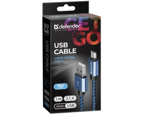 Дата кабель USB 2.0 AM to Micro 5P 1.0m USB08-03T blue Defender (87805)