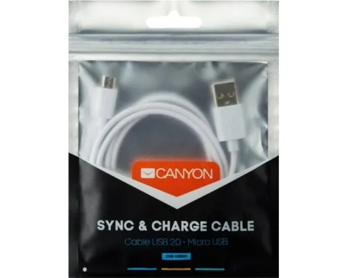 Дата кабель USB 2.0 AM to Micro 5P 1.0m White Canyon (CNE-USBM1W)