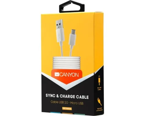 Дата кабель USB 2.0 AM to Micro 5P 1.0m White Canyon (CNE-USBM1W)