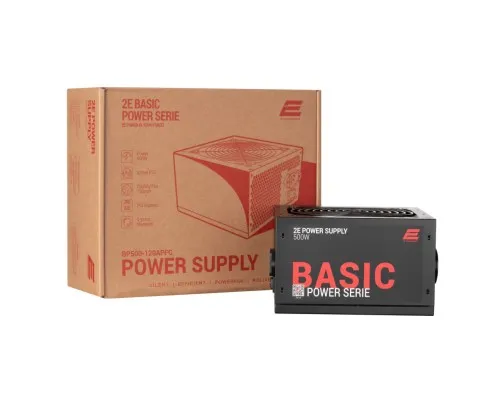 Блок живлення 2E BASIC POWER (500W), 80, 120mm, 1xMB 24pin(20+4), 1xCPU 8pin(4+4), 3xMolex, 4xSATA, 2xPCIe 8pin( (2E-BP500-120APFC)