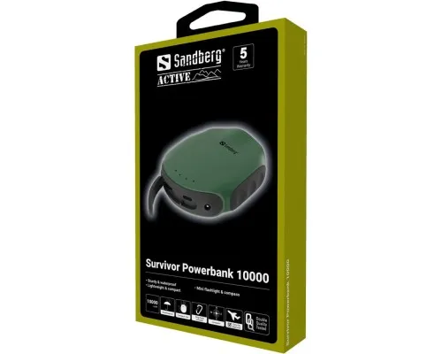 Батарея универсальная Sandberg 10000mAh, Survivor, USB*2, мини-компас, мини-фонарик (420-60)