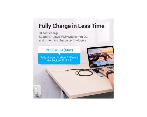 Дата кабель USB-C 3.1 M/F 1.0m 60W (20V/3A) 4K60HZ Thunderbolt 3 Vention (TABHF)