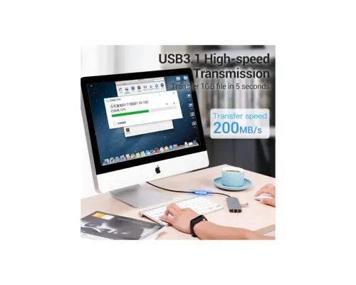 Дата кабель USB-C 3.1 M/F 1.0m 60W (20V/3A) 4K60HZ Thunderbolt 3 Vention (TABHF)