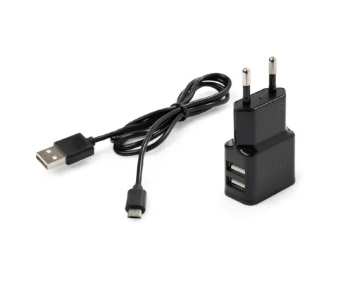 Зарядний пристрій Vinga 2 Port USB Wall Charger 2.1A + microUSB cable (VCPWCH2USB2ACMBK)