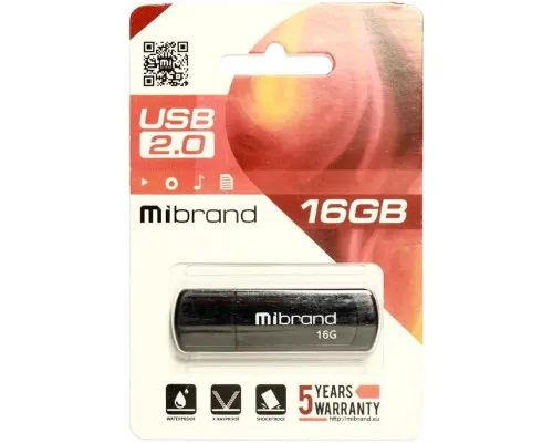 USB флеш накопичувач Mibrand 16GB Grizzly Black USB 2.0 (MI2.0/GR16P3B)