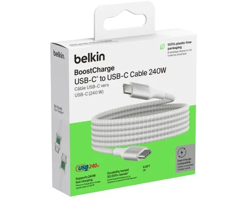 Дата кабель USB-C to USB-C 1.0m 240W white Belkin (CAB015BT1MWH)