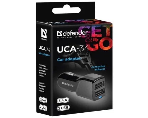 Зарядний пристрій Defender UCA-34 2xUSB, 5V / 3.4A (83834)