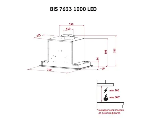 Вытяжка кухонная Perfelli BIS 7633 I 1000 LED