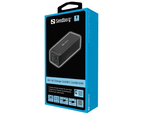 Зарядное устройство Sandberg 4in1 2xUSB-C 2xUSB PD 65W QC 3.0 20W (441-45)