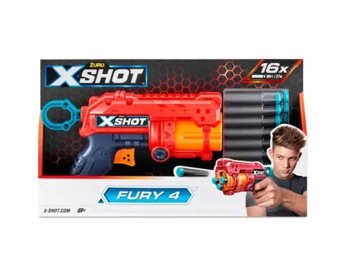 Игрушечное оружие Zuru X-Shot Red Быстрострельный бластер EXCEL FURY 4 (16 патронов) (36377R)