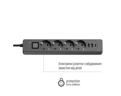 Мережевий фільтр живлення ColorWay CW-CHE435PDB, 4 розетки/3USB 5M (CW-CHE435PDB)