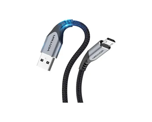 Дата кабель USB 2.0 AM to Micro 5P 0.25m 3.0A (18W) PVC Gray Aluminum Alloy Vention (COAHC)